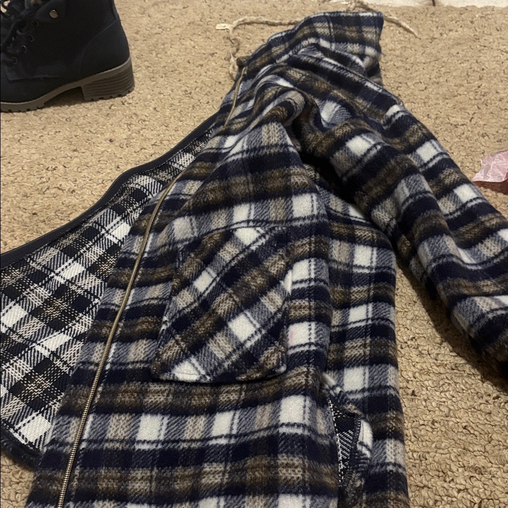Maurices Navy and White Plaid Pea Coat